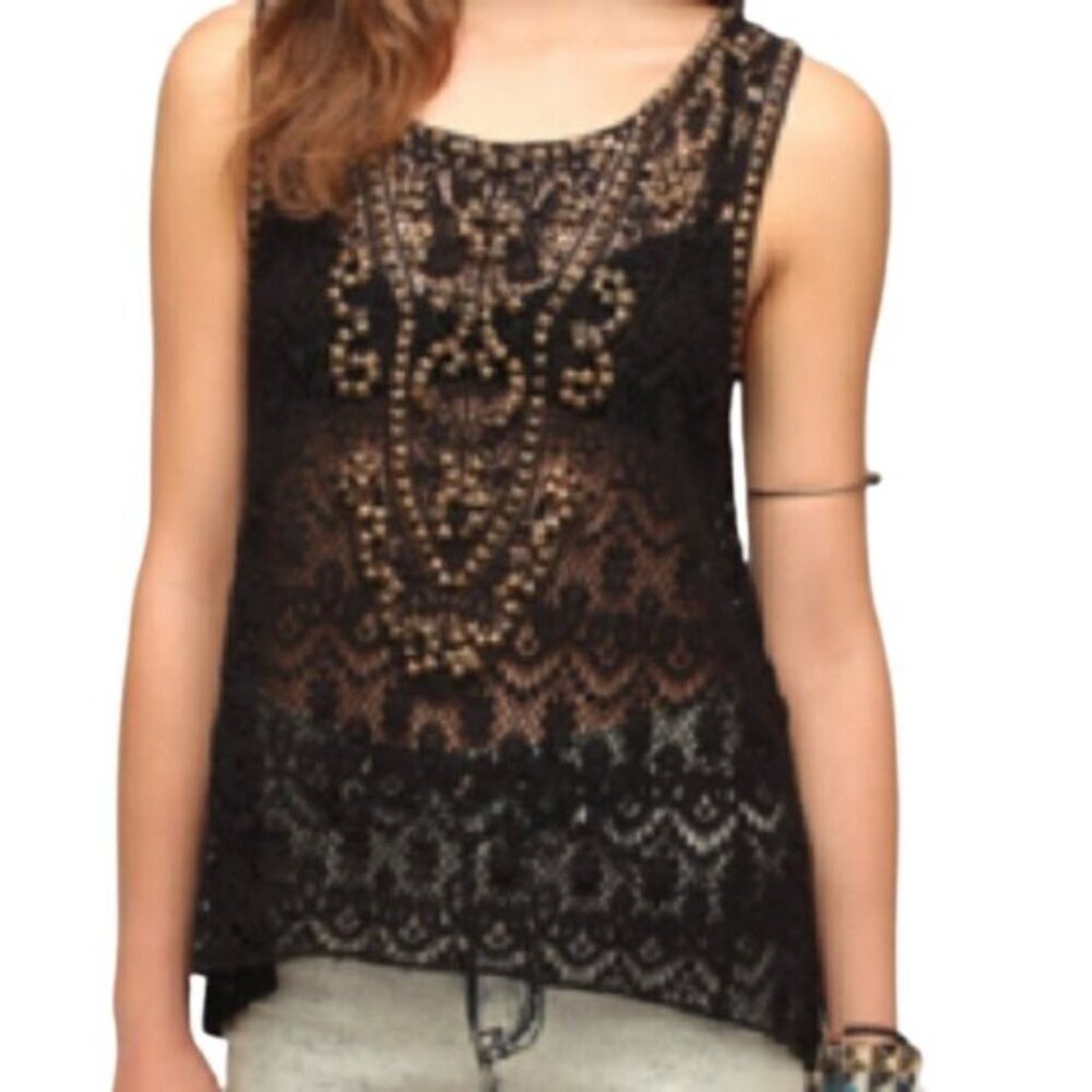 Urban Outfitters Ecote Queens crochet lace with studs tank top